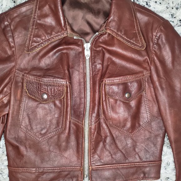 Iconic 70s Brown Leather Bomber Jacket - Picture 8 of 12